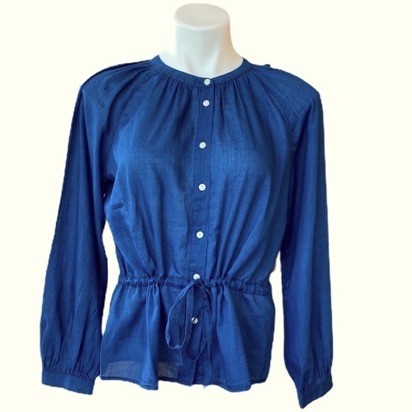 J. CREW Button Down Peplum Blouse In Dark Blue Wash Size 4 NEW - Picture 2 of 9